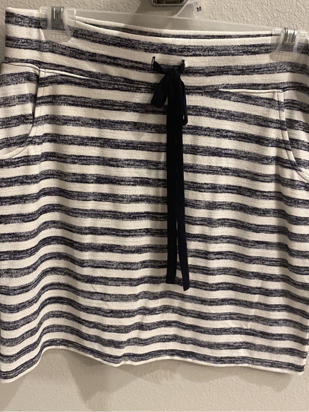 Marker & Spruce Striped Knit Drawstring Skirt in White and Navy
